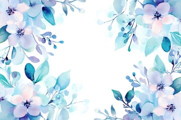 Fototapeta premium Serene watercolor floral border with delicate blue blossoms