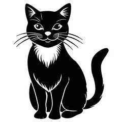 Obraz premium Black and White Cat Silhouette, Sitting Feline Illustration