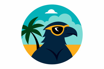 Hawk on the beach with black sunglasses