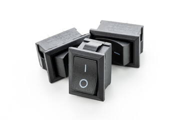 Black Rocker Switches Isolated on White Background
