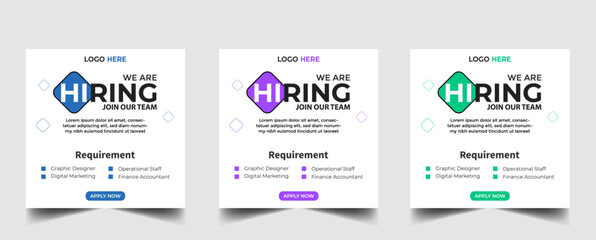 We are hiring recruitment open job vacancy design vector social media post banner template or web banner layout