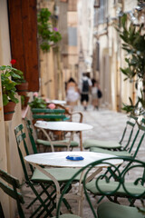 restaurant tables  in quaint village