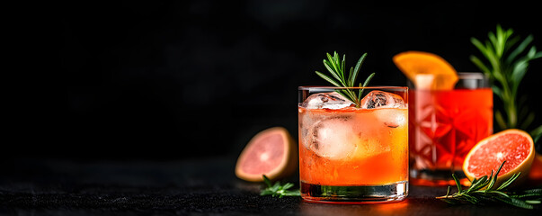 Classic drink menu concept featuring beautifully crafted cocktails on a black background, showcasing the artistry and simplicity of the drinks