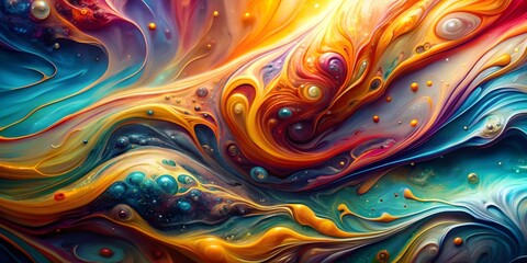 Obraz premium Abstract fluid art painting with translucent hues, metallic swirls, and splashes of color , fluid, art, painting, abstract