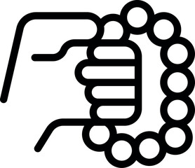 Line drawing of two hands holding rosary beads while praying