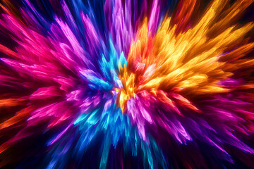 Obraz premium neon chromatic explosion visualized explosion with neon chromatic colors, colorful rainbow paint color powder explosion vector on black background