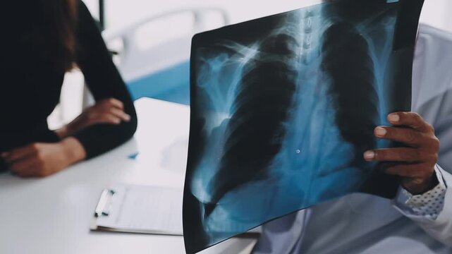 Young woman visiting radiologist for x-ray exam