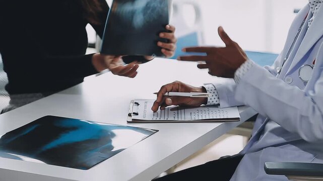 Young woman visiting radiologist for x-ray exam