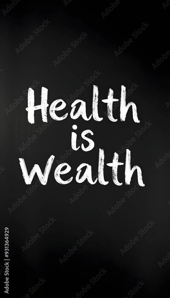 Wall mural health is wealth text on blackboard isolated with white highlights, png