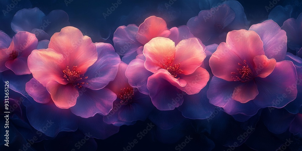 Canvas Prints Cyan and Magenta Blooming Silk Pattern, generative ai