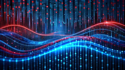 Waves of blue matrix code with red dangerous lines , digital, technology, programming, coding, cyber, futuristic
