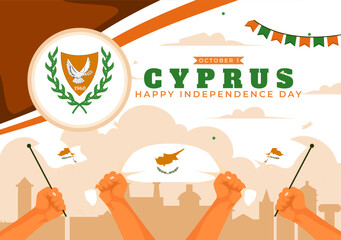 Cyprus Independence Day Vector Illustration on October 1 with Waving Flag and Ribbon in a National Holiday Flat Style Cartoon Background