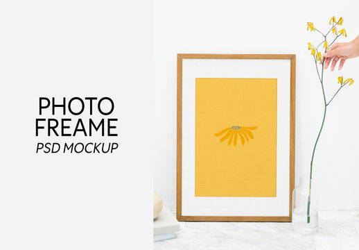 Leaning Wooden Photo Frame Mockup