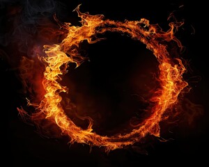 Fototapeta premium Fire Circle: Hellish Red and Black Background with Flames and Smoke