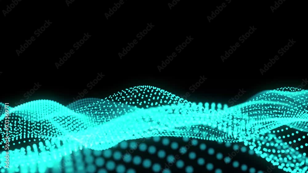 Poster abstract digital blue particle dots wave background. abstract dots wave seamless loop 3d motion grap