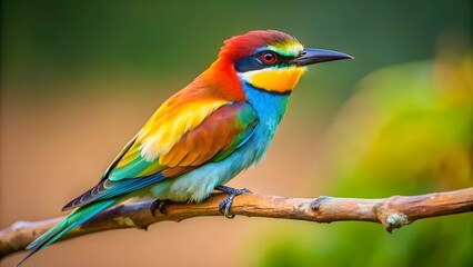 Obraz premium Close-up photo of a colorful bird perched on a branch, avian, feathers, wildlife, nature, plumage, wings, beak, tropical