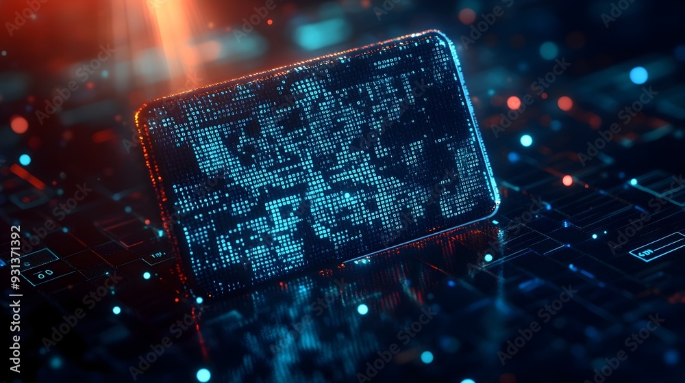 Poster abstract digital wallet made of binary code symbolizing modern finance