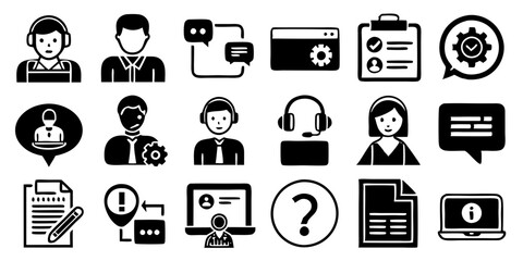 Information set of web icons in line style. Info and Help Desk icons for web and mobile app. Containing user manual, instruction, guidebook, reference, information support, assistant, customer help