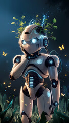Fototapeta premium A Robot standing up surrounded by nature