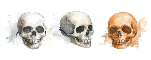 Artistic representation of skulls with distinct colors, showcasing creativity and the beauty of skeletal art.