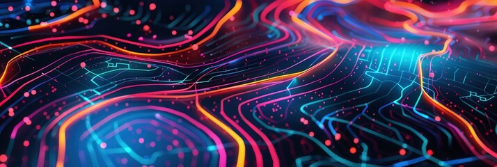 Dynamic routes and vibrant lines overlay a map, symbolizing connectivity and direction in logistics and navigation. Generative AI