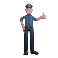 3D Law Practitioner. A police officer is standing while giving a thumbs-up gesture with his right hand. Male Police