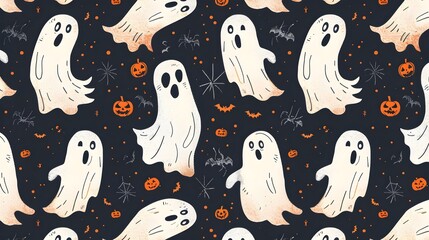 Whimsical Ghost Pattern for Halloween Decor and Seamless Backgrounds