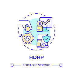 HDHP multi color concept icon. High-deductible health plan. HSA eligibility rule. Healthcare insurance. Round shape line illustration. Abstract idea. Graphic design. Easy to use in article