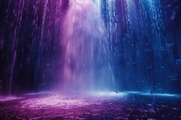 A holographic waterfall, with water made of light cascading down.