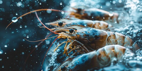 Fresh Shrimp Stack on Aqua Background in Vibrant Brown and Blue Tones