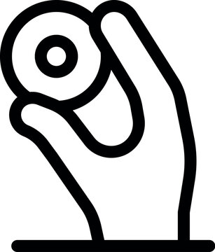 recommend clip art: Line art icon of a hand holding a cd rom disk, representing data storage or software installation