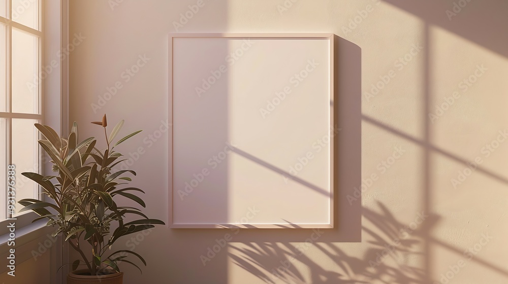 Poster blank picture frame mockup on a wall square orientation artwork template in interior design : genera