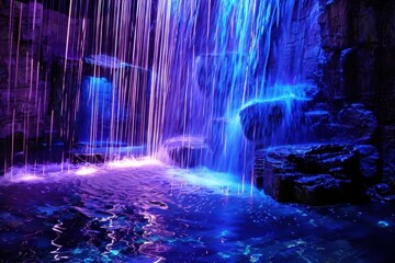 A holographic waterfall, with water made of light cascading down.