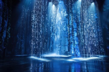 A holographic waterfall, with water made of light cascading down.