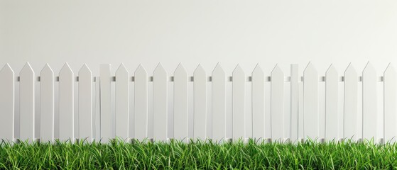 Fototapeta premium A white picket fence with green grass in between