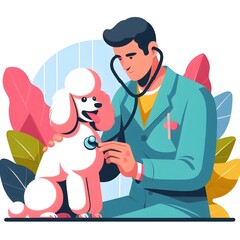 Obraz premium a veterinarian is examining a poodle in flat style illustration