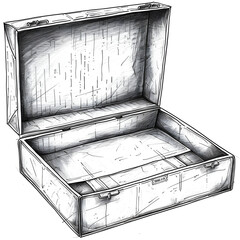 Sketch of Empty Opened Cardboard Box in Clean Technical Drawing Style