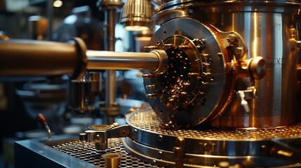 Fototapeta premium Machine for roasting coffee close up : Generative AI