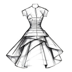 Sketch of Luxury Woman s Dress in Clean Minimalist Drawing Style
