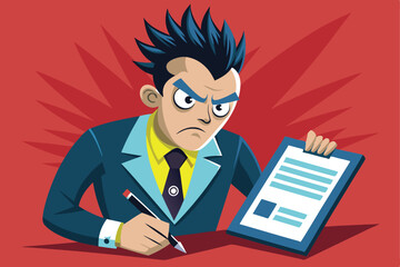 Confident mad and crazy  business man with filled form vector image.