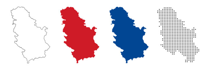 Serbia map in outline, red color, blue color, dotted style