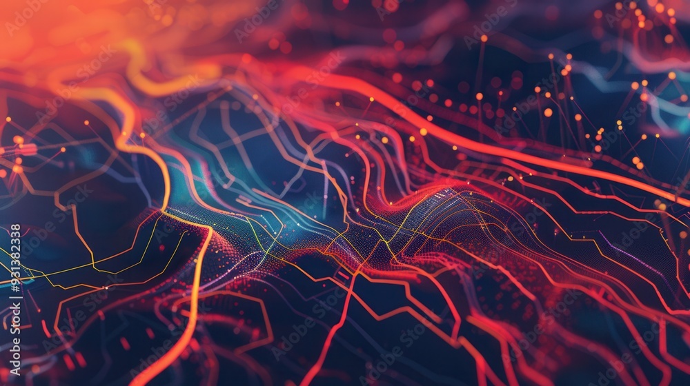 Aufkleber colorful abstract lines crisscross a stylized map, representing connectivity and direction for logis
