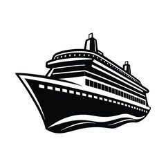 Monochrome Cruise Ship Vector: Black and White Nautical Clip Art
