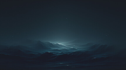 serene dark ocean waves under a starry night sky, capturing the stillness and tranquility of the deep blue sea
