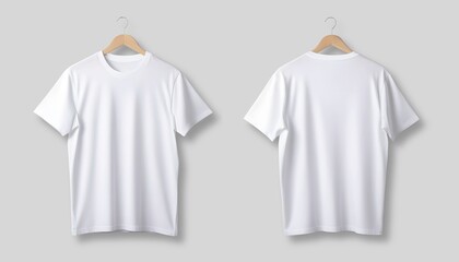 white tshirt mockup on hanger on plain background. Minimal t-shirt front and back design template