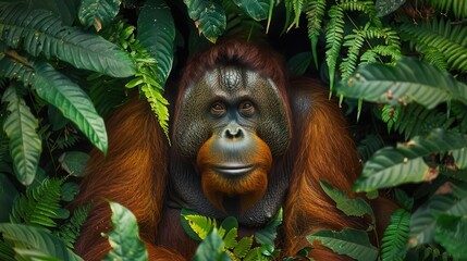 Obraz premium Endangered orangutan in fragmented rainforest,