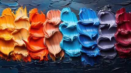 Obraz premium Colorful palette of thick paint swatches arranged horizontally on dark background