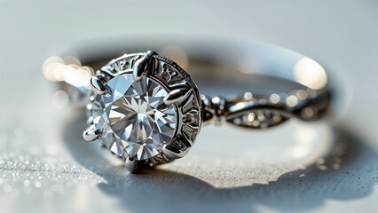 Sparkling Diamond Solitaire Engagement Ring, Symbol of Love and Commitment on Pristine White Background