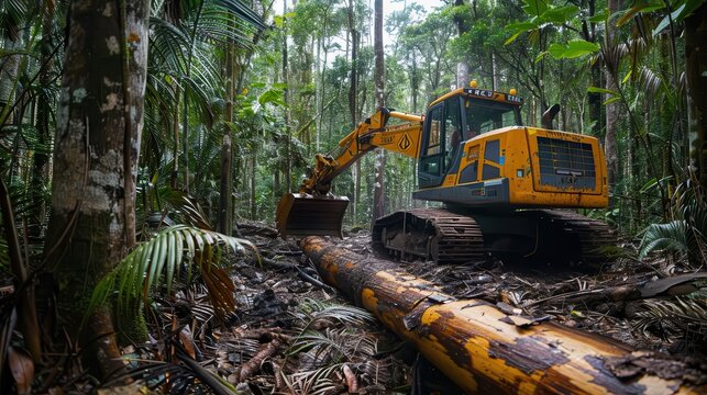 Illegal logging operation in old-growth forest,