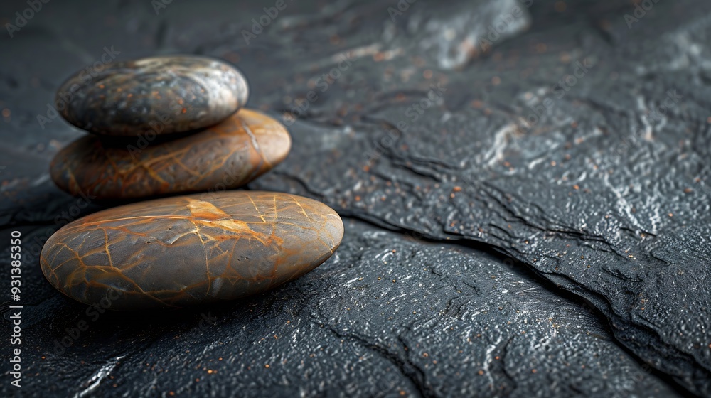 Poster natural stones on a dark background for product presentation : generative ai